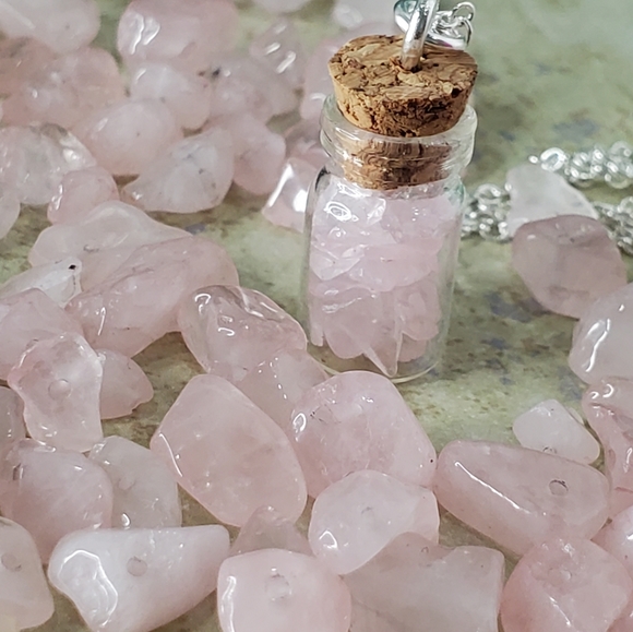 Closet Closing! Genuine Rose Quartz Itty Bitty Pixie Bottle Necklace - Picture 8 of 10